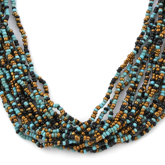 Blue Seed Bead Necklace Bracelet & Earrings Bead Necklace Earring Multi Strand - Picture 3 of 6